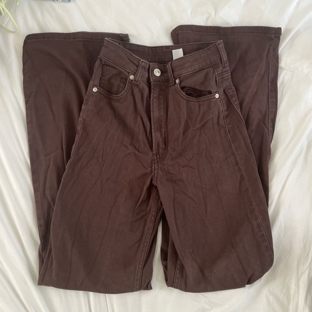 Brown High waisted wide leg Twill pants
